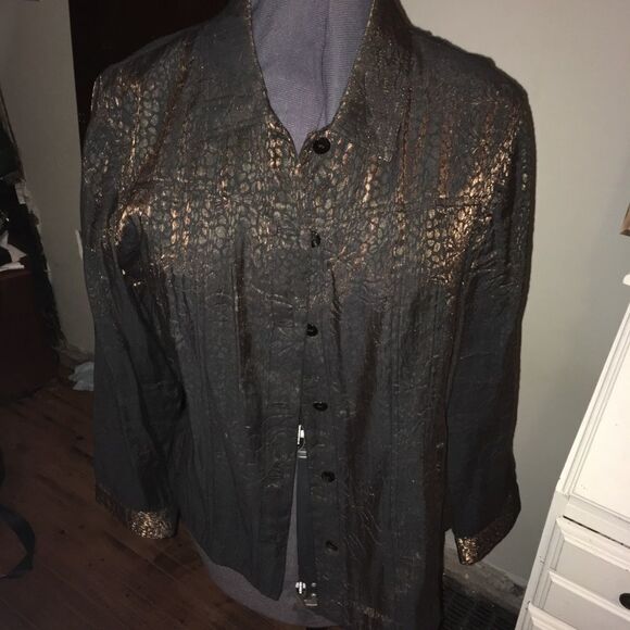 Chicos 2 shimmery cheetah spots button down blouse - Picture 1 of 3